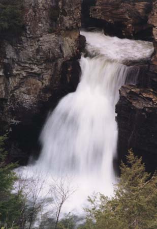 Bottom section of Linville Falls in moderate water